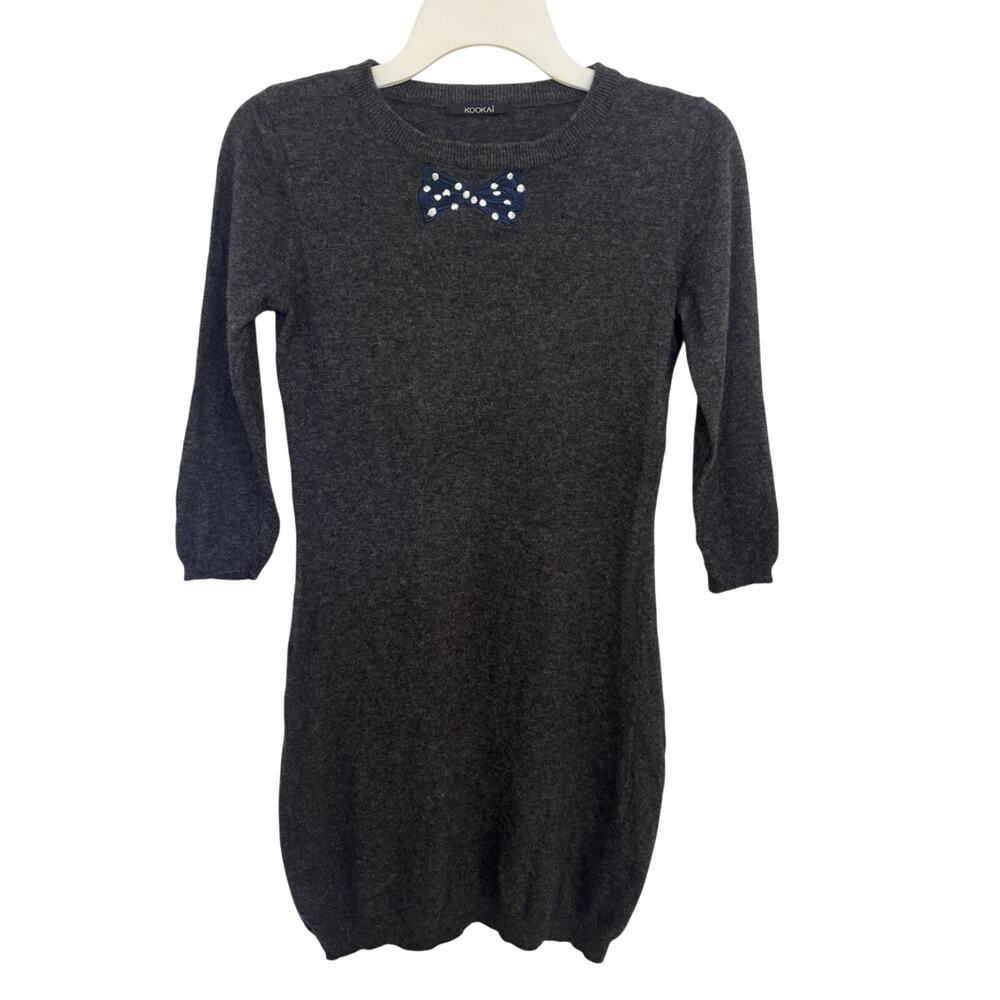 Kookai Merino Wool Angora Dark Gray Sweater Dress S Polka Dot Bow Twee France